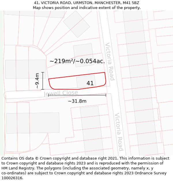 41, VICTORIA ROAD, URMSTON, MANCHESTER, M41 5BZ: Plot and title map