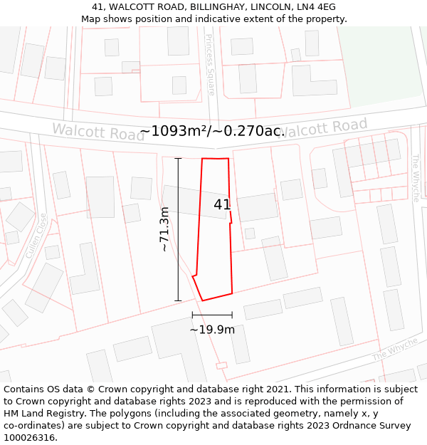 41, WALCOTT ROAD, BILLINGHAY, LINCOLN, LN4 4EG: Plot and title map