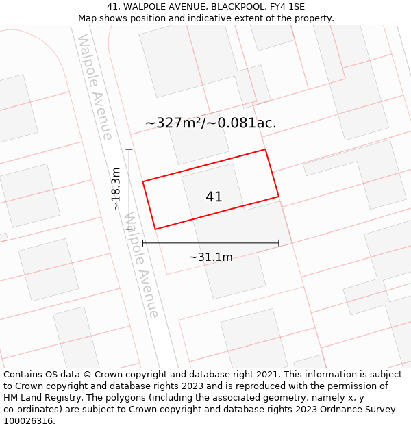 41, WALPOLE AVENUE, BLACKPOOL, FY4 1SE: Plot and title map