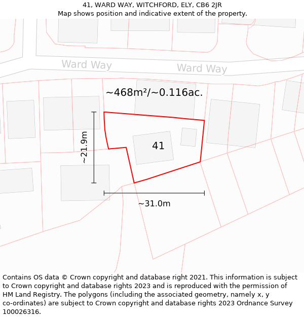 41, WARD WAY, WITCHFORD, ELY, CB6 2JR: Plot and title map
