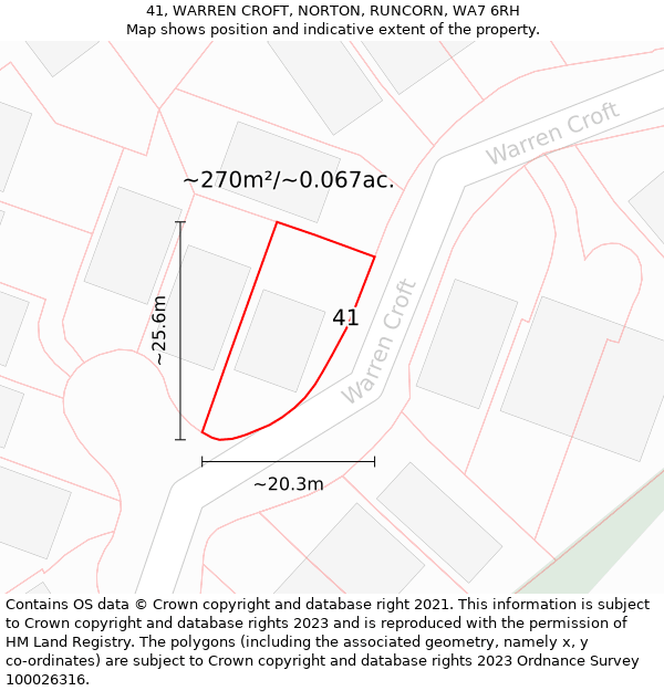 41, WARREN CROFT, NORTON, RUNCORN, WA7 6RH: Plot and title map