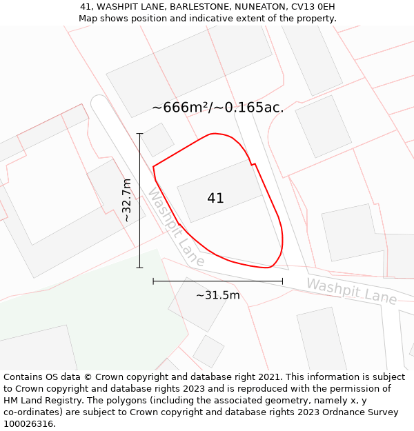 41, WASHPIT LANE, BARLESTONE, NUNEATON, CV13 0EH: Plot and title map