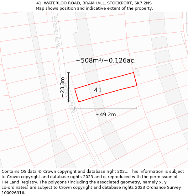 41, WATERLOO ROAD, BRAMHALL, STOCKPORT, SK7 2NS: Plot and title map