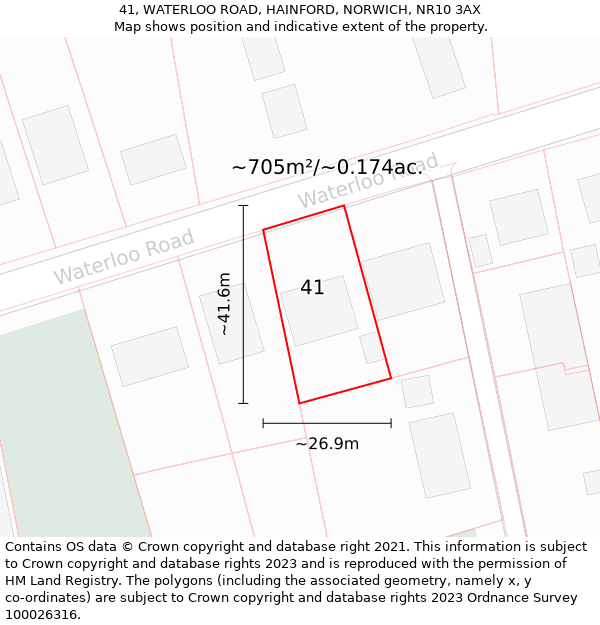 41, WATERLOO ROAD, HAINFORD, NORWICH, NR10 3AX: Plot and title map