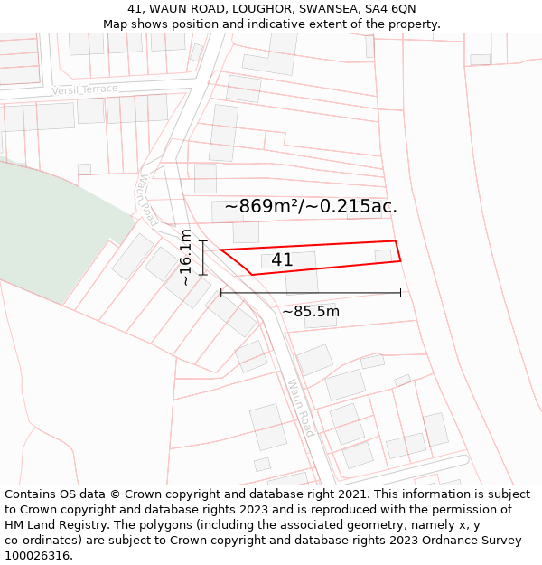 41, WAUN ROAD, LOUGHOR, SWANSEA, SA4 6QN: Plot and title map