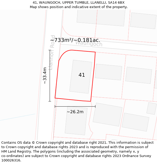 41, WAUNGOCH, UPPER TUMBLE, LLANELLI, SA14 6BX: Plot and title map