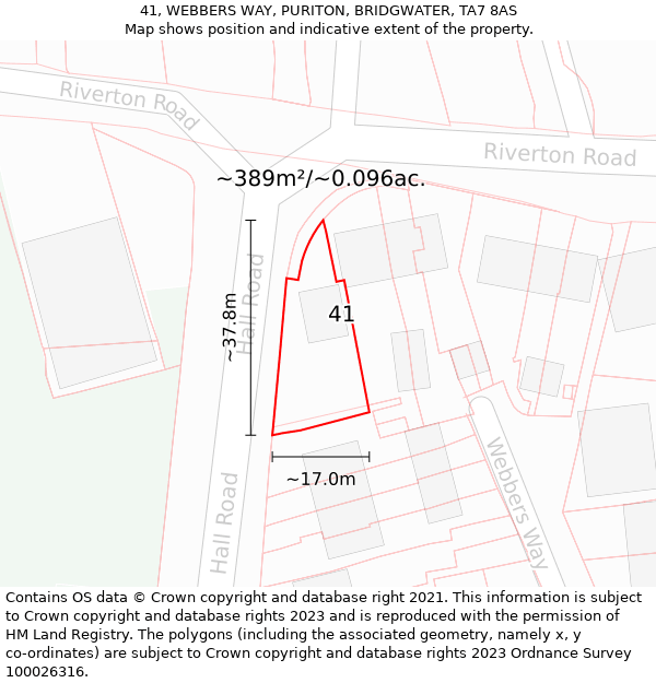 41, WEBBERS WAY, PURITON, BRIDGWATER, TA7 8AS: Plot and title map