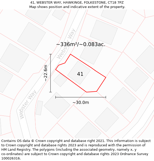 41, WEBSTER WAY, HAWKINGE, FOLKESTONE, CT18 7PZ: Plot and title map