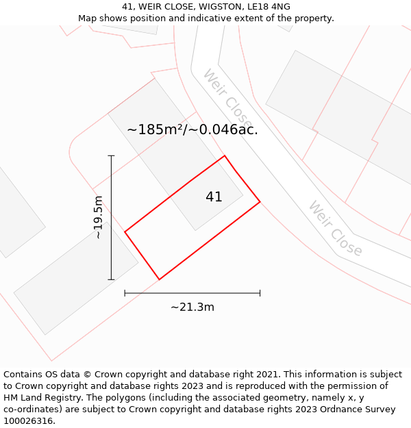 41, WEIR CLOSE, WIGSTON, LE18 4NG: Plot and title map