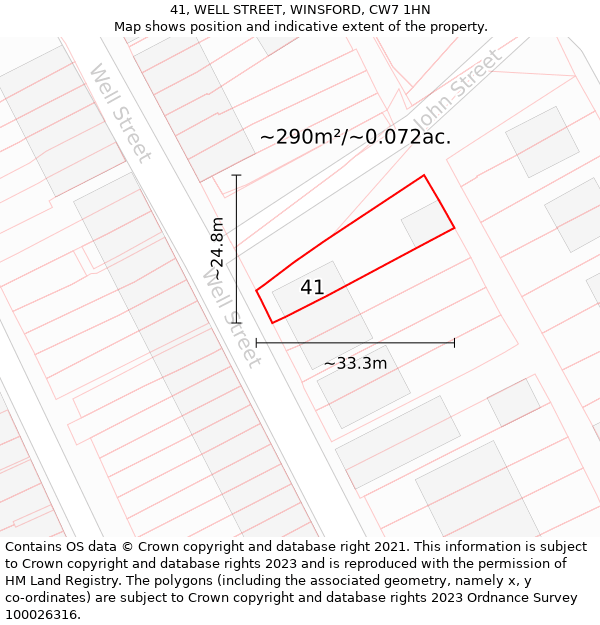 41, WELL STREET, WINSFORD, CW7 1HN: Plot and title map