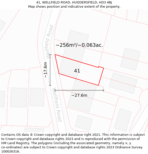 41, WELLFIELD ROAD, HUDDERSFIELD, HD3 4BJ: Plot and title map