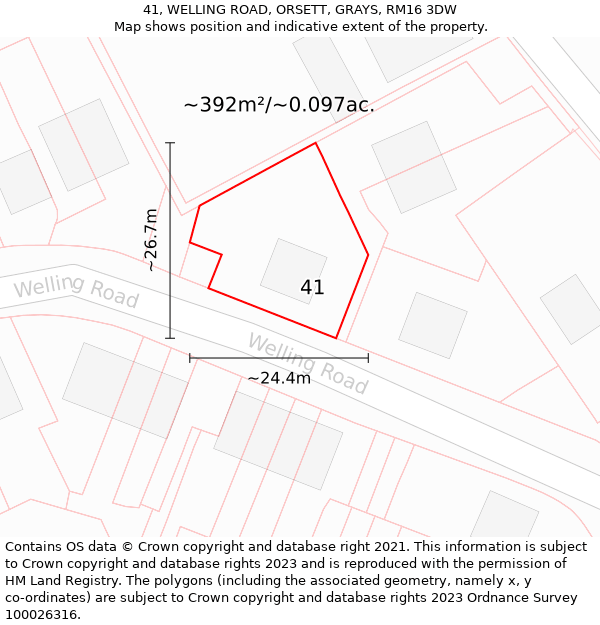 41, WELLING ROAD, ORSETT, GRAYS, RM16 3DW: Plot and title map