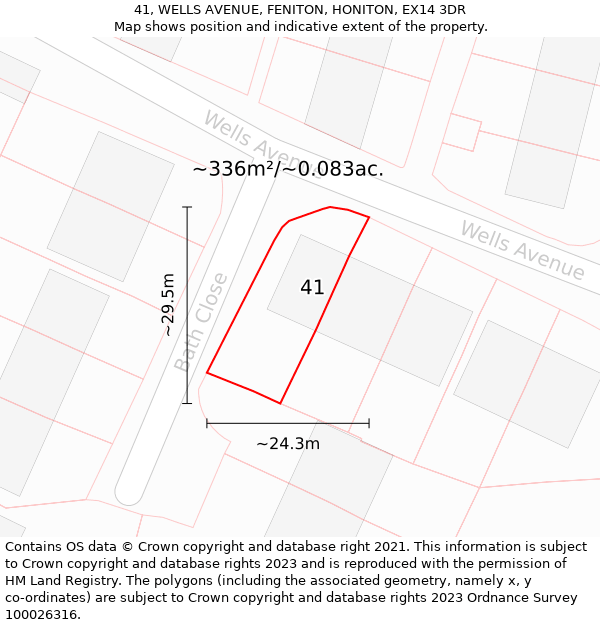 41, WELLS AVENUE, FENITON, HONITON, EX14 3DR: Plot and title map