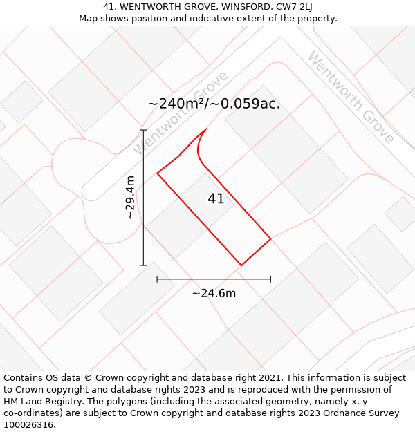 41, WENTWORTH GROVE, WINSFORD, CW7 2LJ: Plot and title map