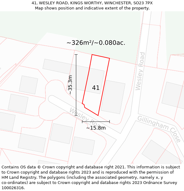 41, WESLEY ROAD, KINGS WORTHY, WINCHESTER, SO23 7PX: Plot and title map