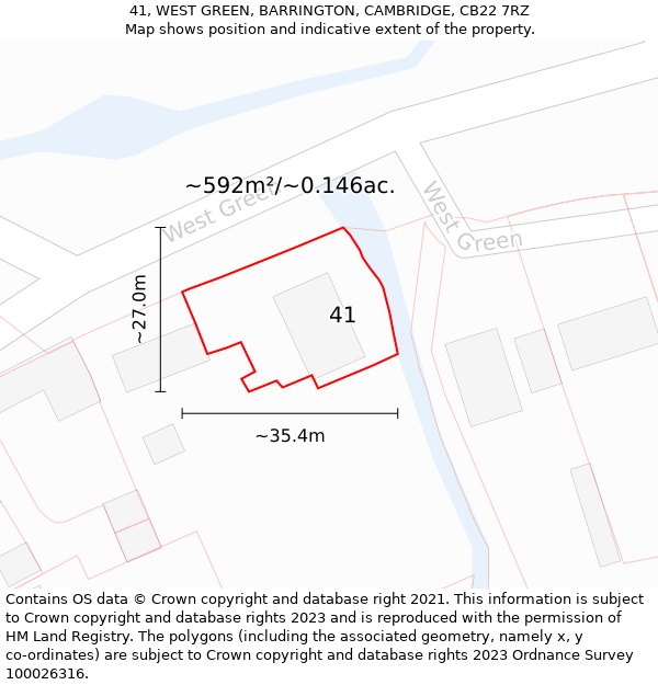 41, WEST GREEN, BARRINGTON, CAMBRIDGE, CB22 7RZ: Plot and title map