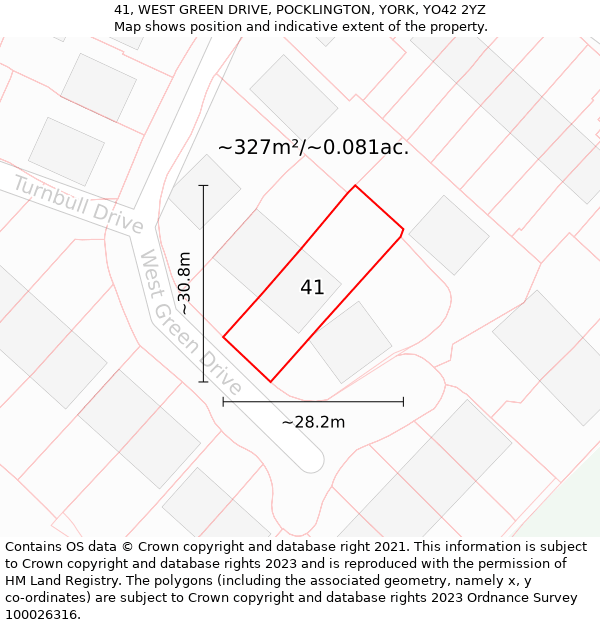 41, WEST GREEN DRIVE, POCKLINGTON, YORK, YO42 2YZ: Plot and title map