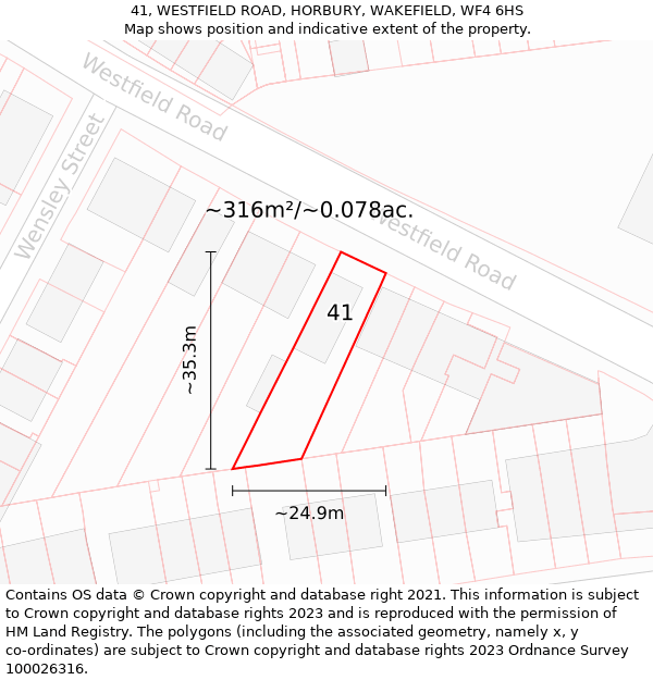 41, WESTFIELD ROAD, HORBURY, WAKEFIELD, WF4 6HS: Plot and title map