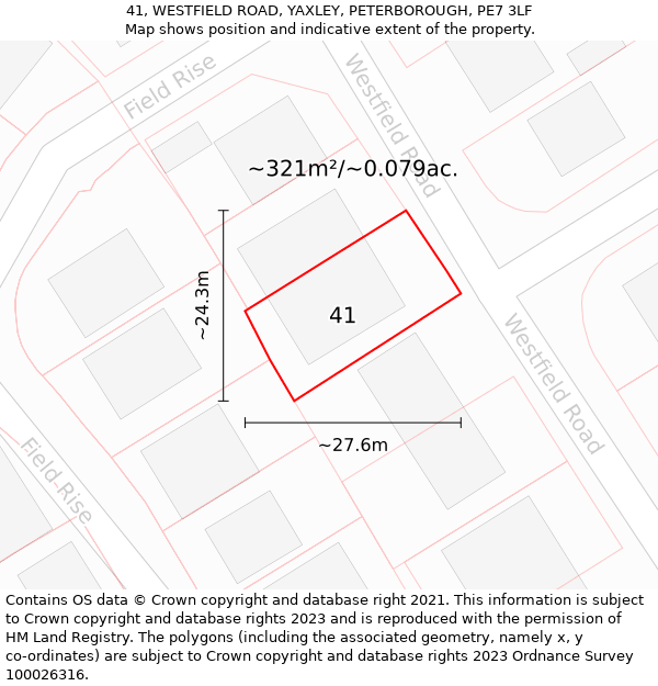 41, WESTFIELD ROAD, YAXLEY, PETERBOROUGH, PE7 3LF: Plot and title map