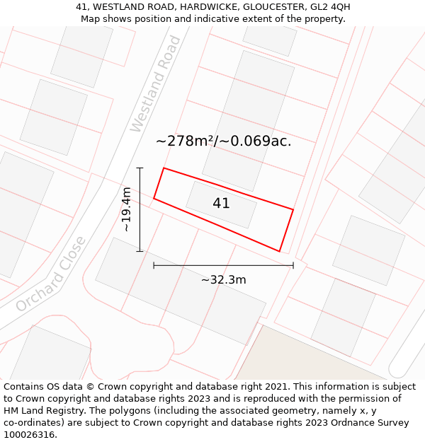 41, WESTLAND ROAD, HARDWICKE, GLOUCESTER, GL2 4QH: Plot and title map