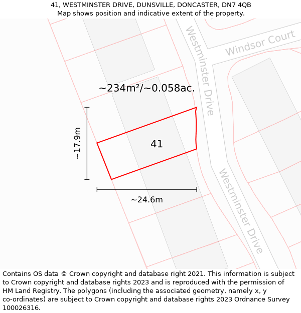 41, WESTMINSTER DRIVE, DUNSVILLE, DONCASTER, DN7 4QB: Plot and title map