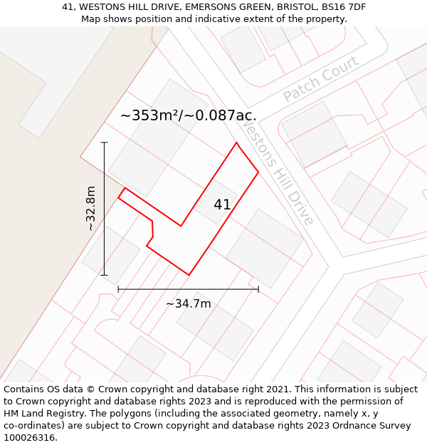 41, WESTONS HILL DRIVE, EMERSONS GREEN, BRISTOL, BS16 7DF: Plot and title map