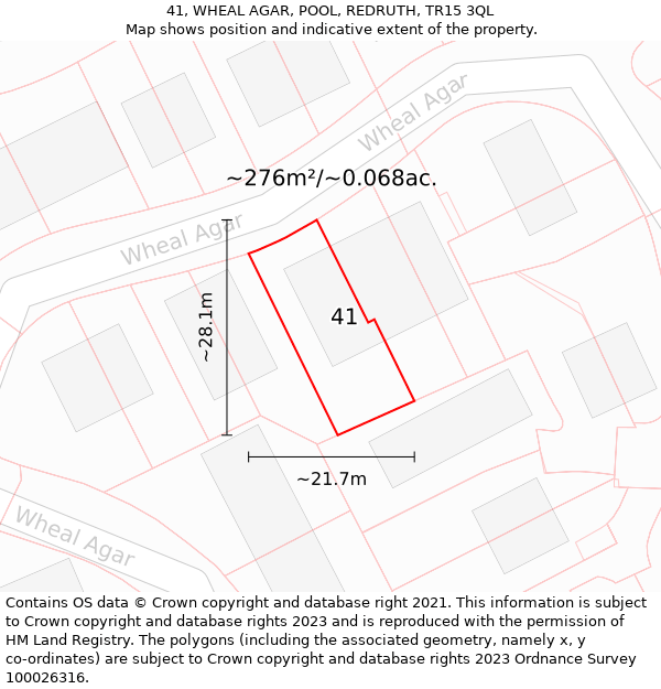 41, WHEAL AGAR, POOL, REDRUTH, TR15 3QL: Plot and title map