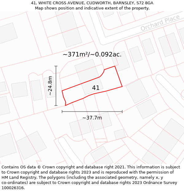 41, WHITE CROSS AVENUE, CUDWORTH, BARNSLEY, S72 8GA: Plot and title map