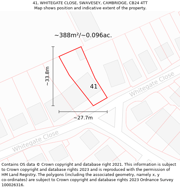 41, WHITEGATE CLOSE, SWAVESEY, CAMBRIDGE, CB24 4TT: Plot and title map