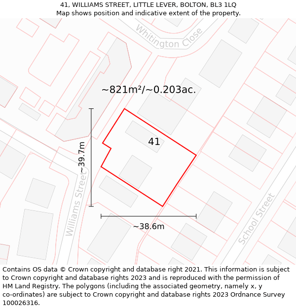 41, WILLIAMS STREET, LITTLE LEVER, BOLTON, BL3 1LQ: Plot and title map