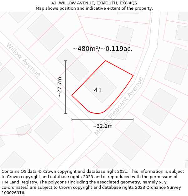 41, WILLOW AVENUE, EXMOUTH, EX8 4QS: Plot and title map