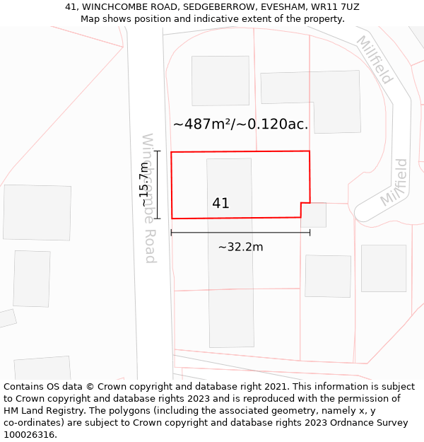 41, WINCHCOMBE ROAD, SEDGEBERROW, EVESHAM, WR11 7UZ: Plot and title map