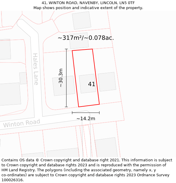 41, WINTON ROAD, NAVENBY, LINCOLN, LN5 0TF: Plot and title map