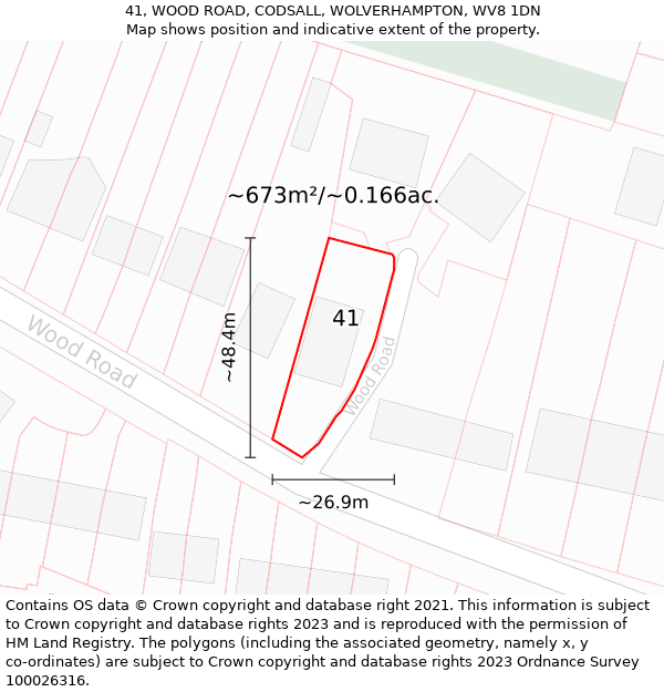 41, WOOD ROAD, CODSALL, WOLVERHAMPTON, WV8 1DN: Plot and title map