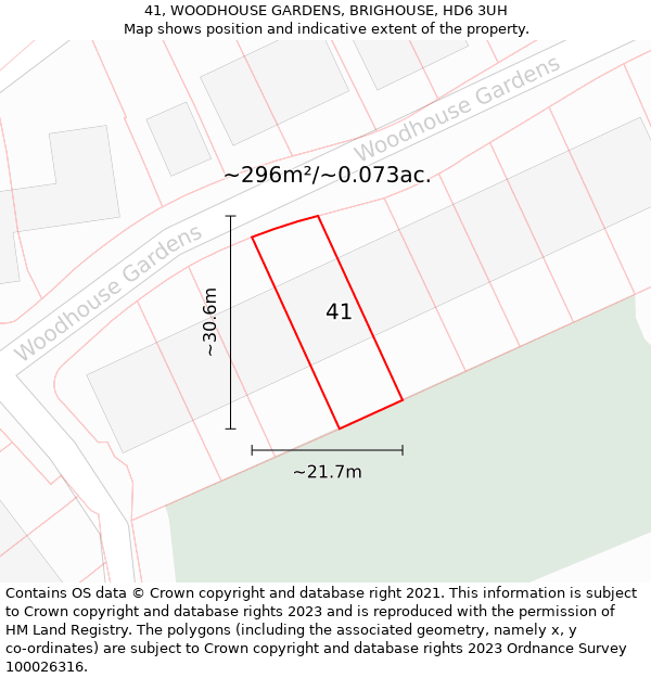 41, WOODHOUSE GARDENS, BRIGHOUSE, HD6 3UH: Plot and title map