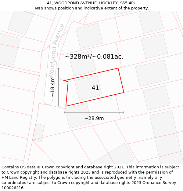 41, WOODPOND AVENUE, HOCKLEY, SS5 4PU: Plot and title map