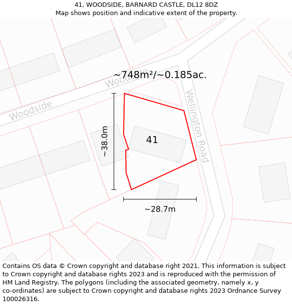 41, WOODSIDE, BARNARD CASTLE, DL12 8DZ: Plot and title map