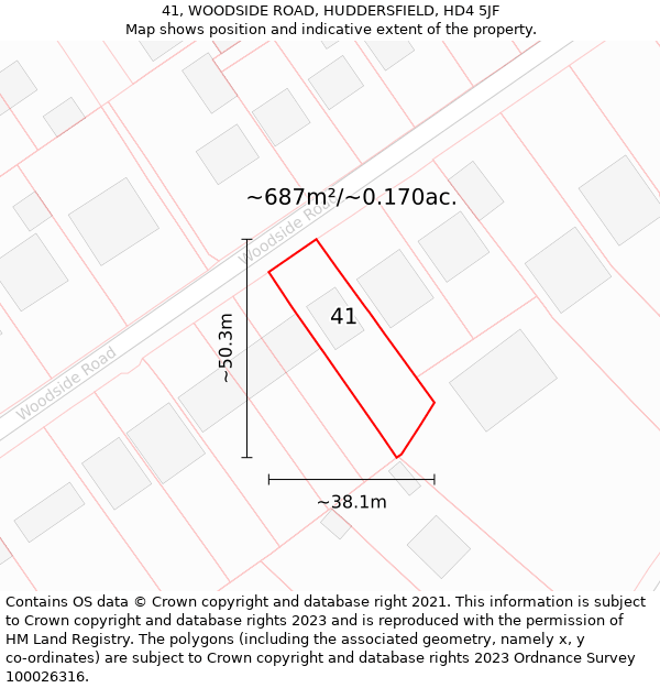 41, WOODSIDE ROAD, HUDDERSFIELD, HD4 5JF: Plot and title map