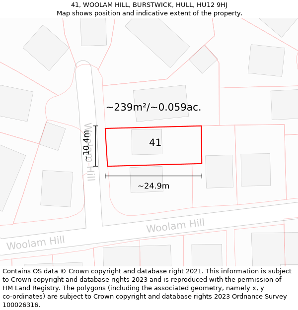 41, WOOLAM HILL, BURSTWICK, HULL, HU12 9HJ: Plot and title map