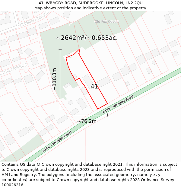 41, WRAGBY ROAD, SUDBROOKE, LINCOLN, LN2 2QU: Plot and title map