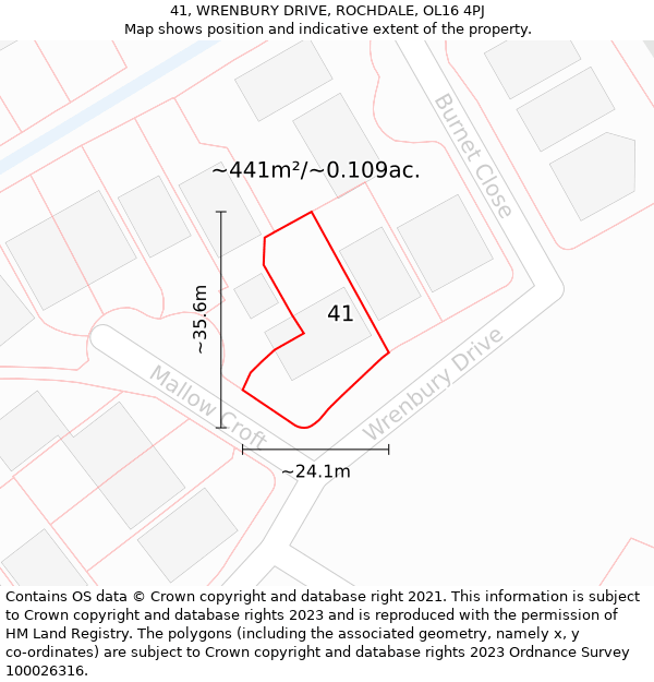 41, WRENBURY DRIVE, ROCHDALE, OL16 4PJ: Plot and title map