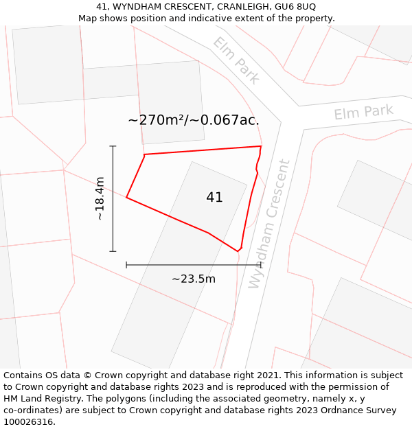 41, WYNDHAM CRESCENT, CRANLEIGH, GU6 8UQ: Plot and title map