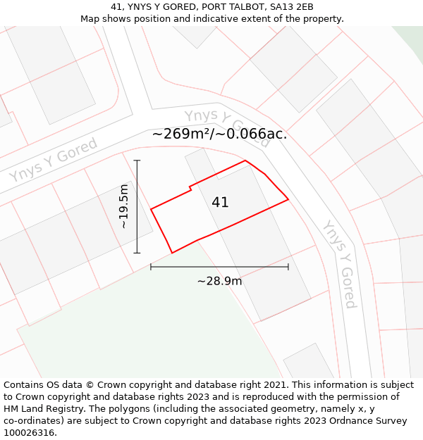 41, YNYS Y GORED, PORT TALBOT, SA13 2EB: Plot and title map