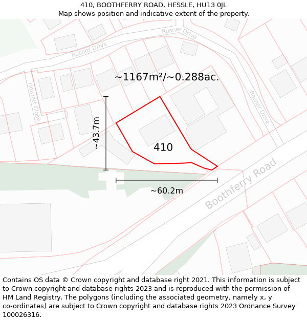 410, BOOTHFERRY ROAD, HESSLE, HU13 0JL: Plot and title map