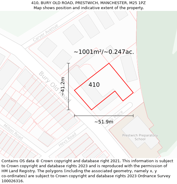 410, BURY OLD ROAD, PRESTWICH, MANCHESTER, M25 1PZ: Plot and title map