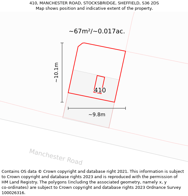 410, MANCHESTER ROAD, STOCKSBRIDGE, SHEFFIELD, S36 2DS: Plot and title map