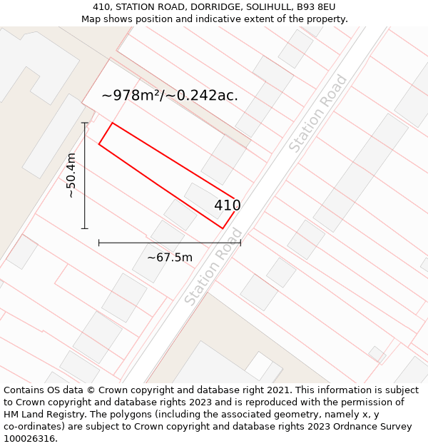 410, STATION ROAD, DORRIDGE, SOLIHULL, B93 8EU: Plot and title map