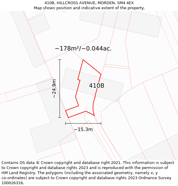 410B, HILLCROSS AVENUE, MORDEN, SM4 4EX: Plot and title map