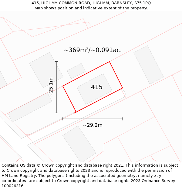 415, HIGHAM COMMON ROAD, HIGHAM, BARNSLEY, S75 1PQ: Plot and title map