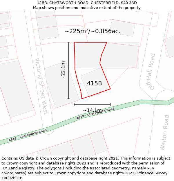 415B, CHATSWORTH ROAD, CHESTERFIELD, S40 3AD: Plot and title map